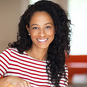 African American woman with long hair