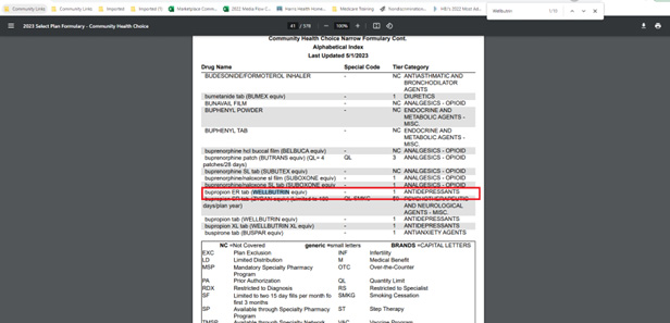 Drug formulary sample