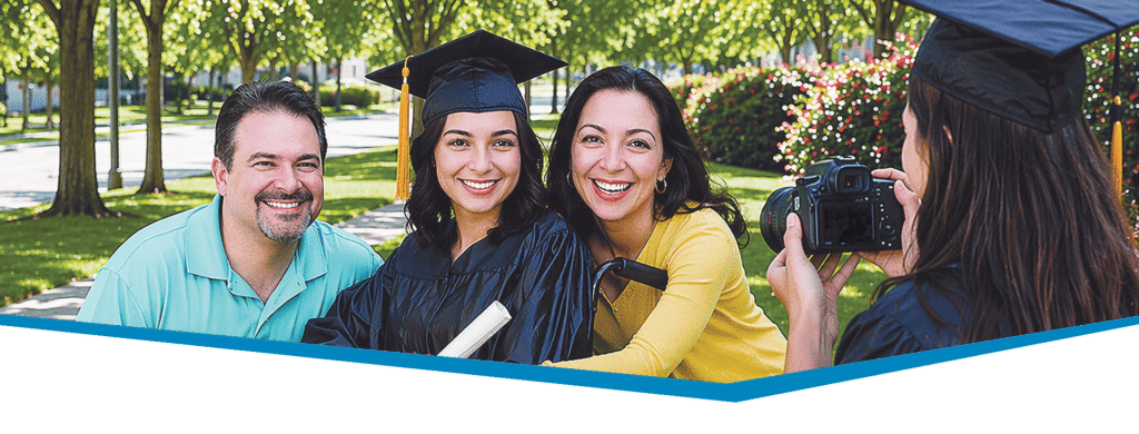family taking a picture with graduate girl