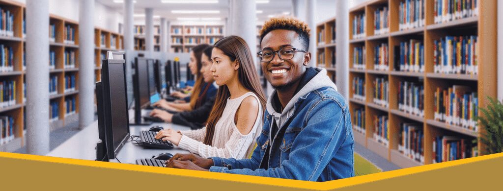High school kids sitting at the library
